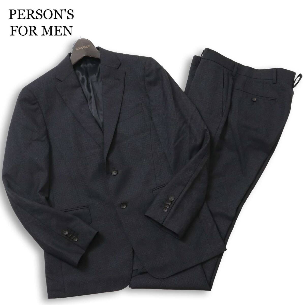 PERSON'S FOR MEN パーソンズフォーメン 伊製 Lanificio T.G. di Fabio ウール100％★ セットアップ スーツ Sz.A4 メンズ 黒