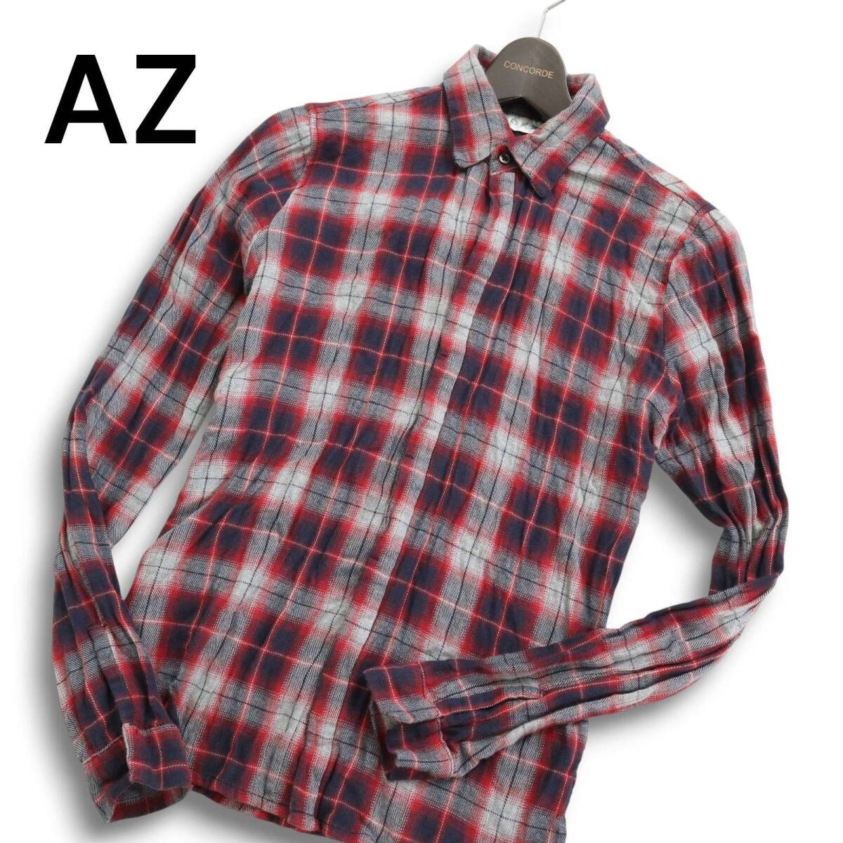 AZ by junhashimoto エーゼイ バイ ジュンハシモト 秋冬 シワ加工★ 長袖 ボタンダウン チェック ネル シャツ Sz.S メンズ