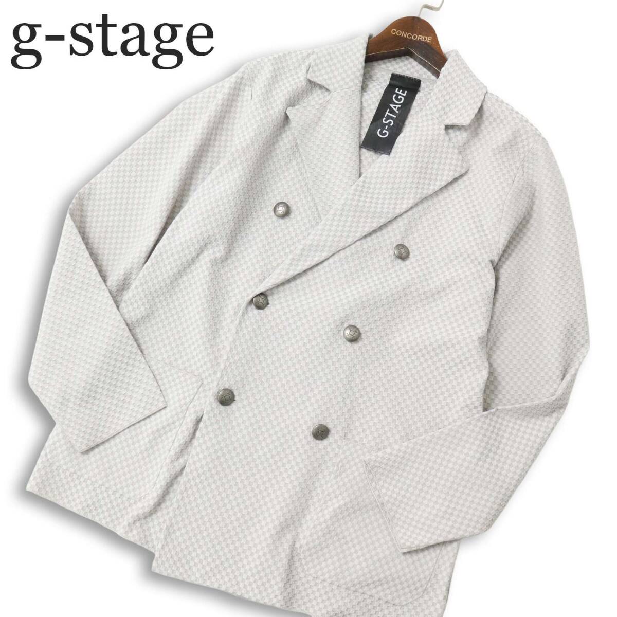 g-stage ジーステージ 通年★ 刻印 銀ボタン リンクス チェック サマー ニット ダブル ジャケット ブレザー Sz.46 メンズ