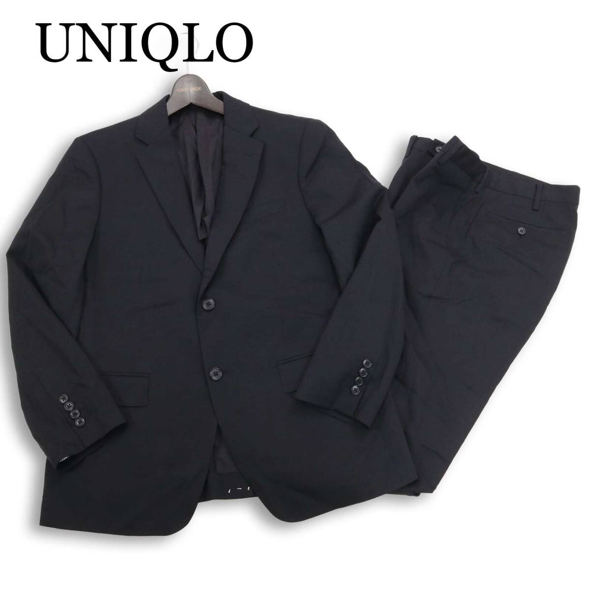 UNIQLO ユニクロ 通年 Super110's★ プレミアムウール セットアップ スーツ Sz.46/76cm　メンズ 黒 無地 フォーマルにも