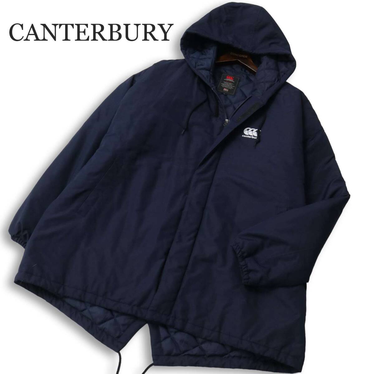 CANTERBURY カンタベリー ラグビー 秋冬 中綿★ ロゴ フーディー ベンチ コート Sz.3L メンズ ネイビー 大きいサイズ 特大