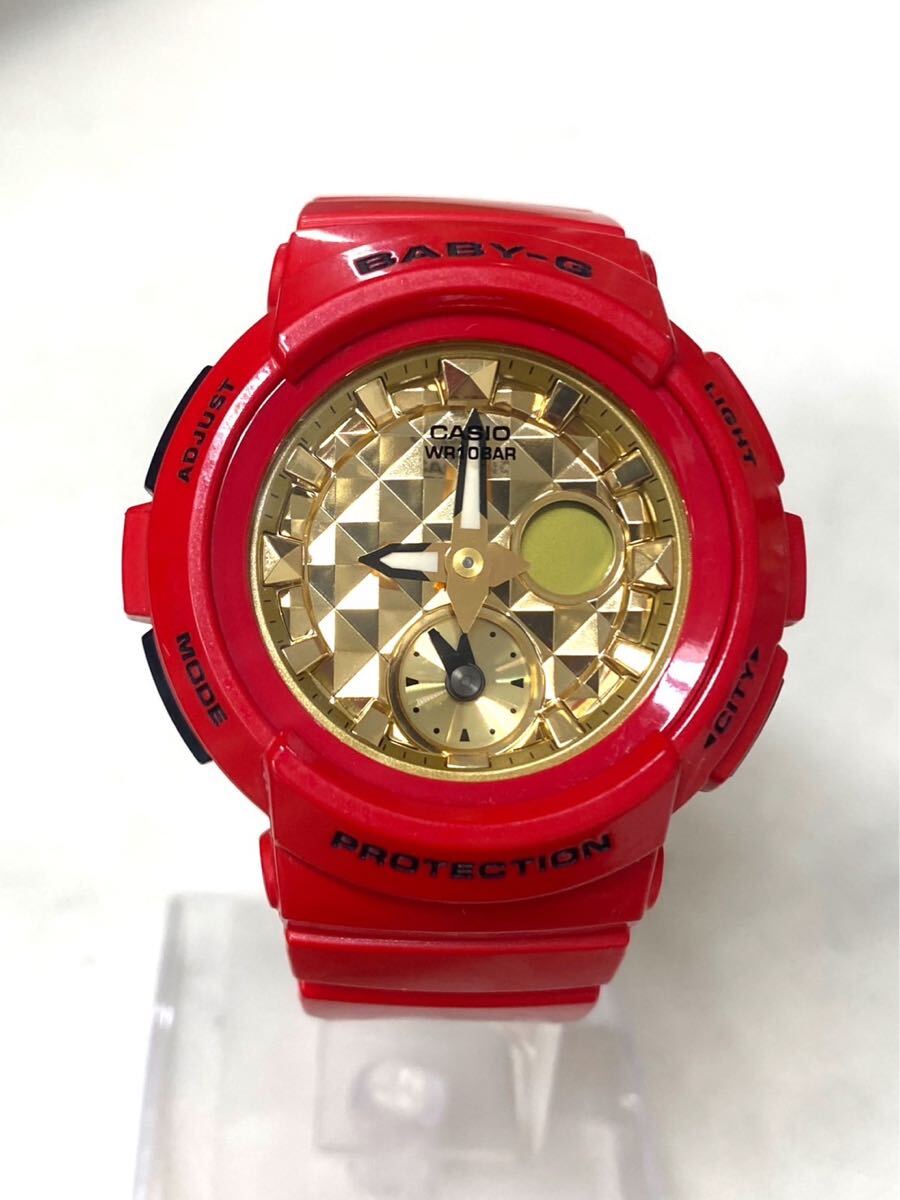 美品 CASIO カシオ BABY-G BGA-195VLA 腕時計 レディース 赤 ゴールド文字盤 スモセコ クォーツ hm121803
