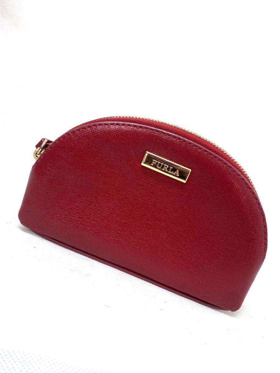 FURLA フルラ レザー ポーチ 小物入れ 赤 レッド ゴールド金具 ss122503