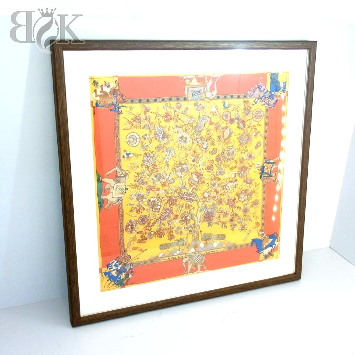 エルメス スカーフ カレ40 眩惑のインド オレンジ系 額装 HERMES ∞