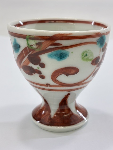 h6A010H50 廣永窯 坪島土平 赤絵 馬上杯 ぐい呑 酒器 共箱 未使用 良品