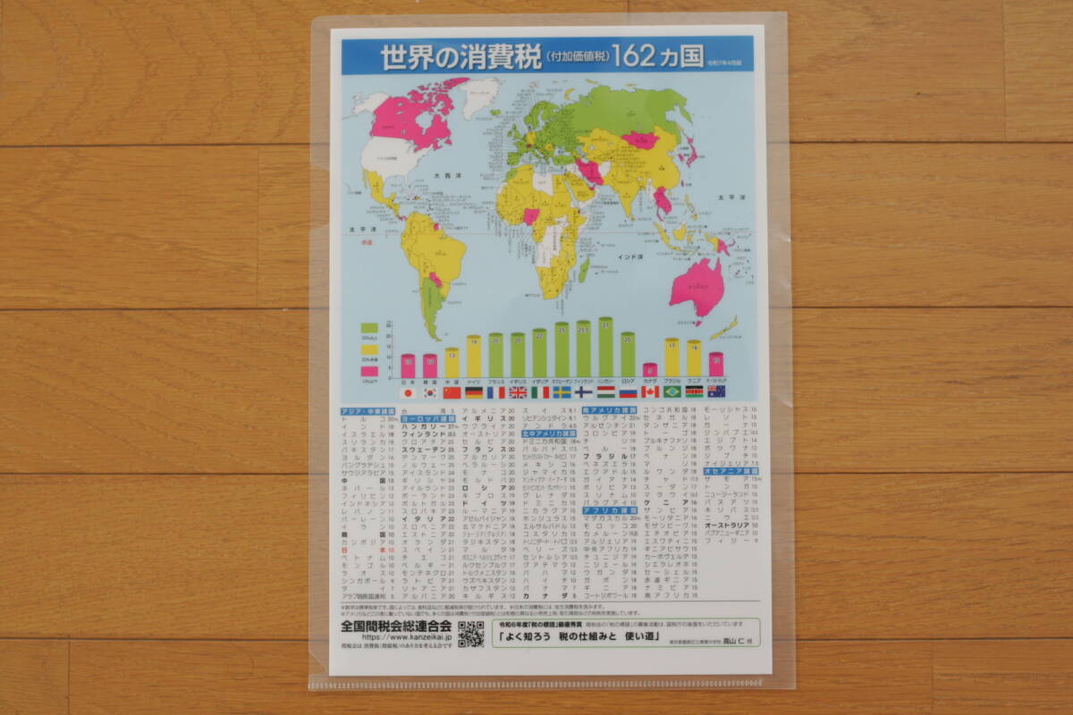 世界の消費税（付加価値税）162ヵ国　A4サイズクリアファイル