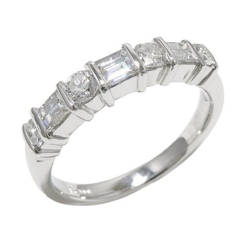 【Pt900】ダイヤ 計0.82ct リング 15号 6.2g プラチナ ダイヤモンド スクエア 一文字 新品仕上済 指輪 美品 diamond platinum ring ◇J