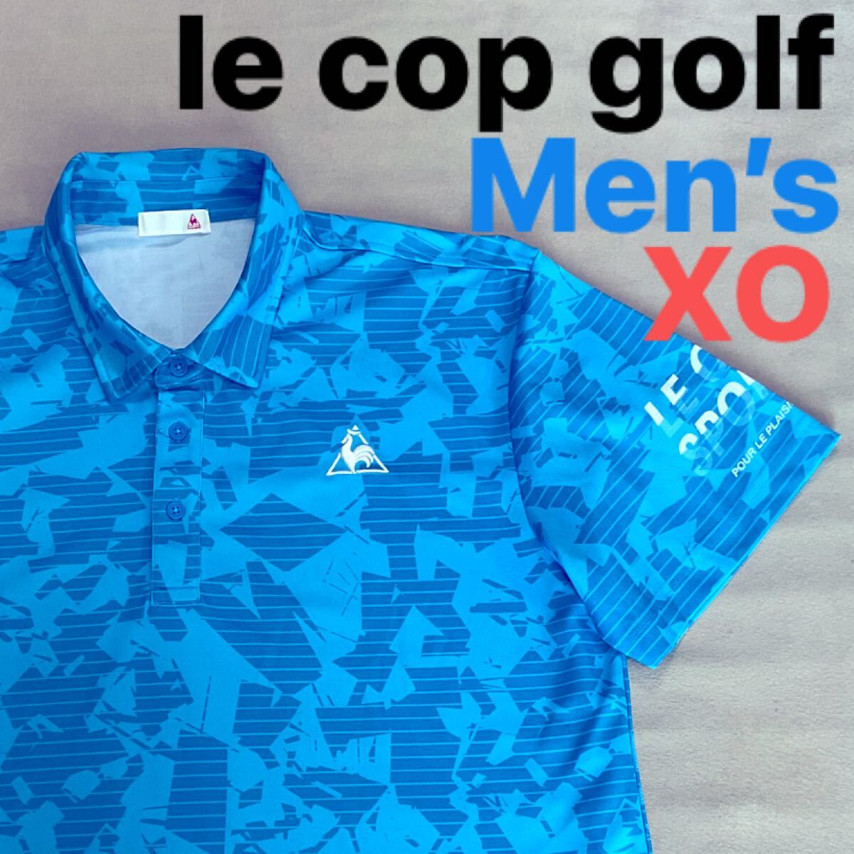 【超美品】 le coq sportif ルコックスポルティフ ルコック ゴルフ　メンズXO 半袖 ポロシャツ　半袖ポロシャツ　総柄　軽量　ブルー