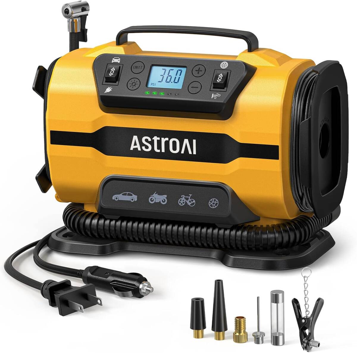 【新品】 AstroAI エアーコンプレッサー 電動空気入れ 5 in 1 タイヤ・プール 自動車用 