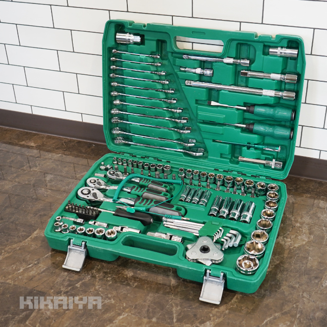 工具セット ソケットレンチセット 121pcs ツール セット メカニックツール カーメンテナンス 車 整備 DIY ケース グリーン KIKAIYA