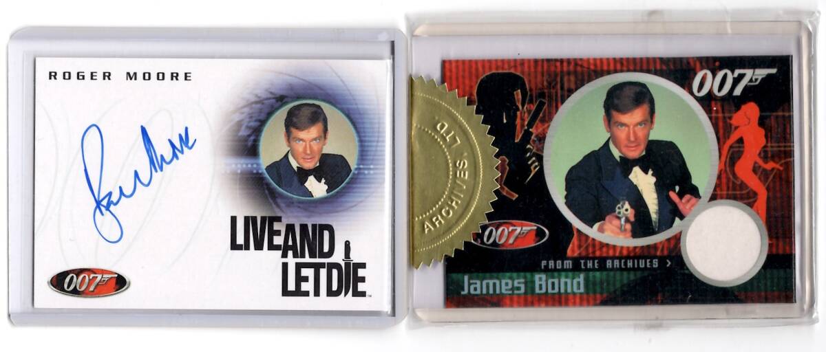 ００７ JAMES BOND ROGER MOORE ロジャー・ムーア　直筆サインカード＆コスチュームカード 2種セット　新品ミント状態品