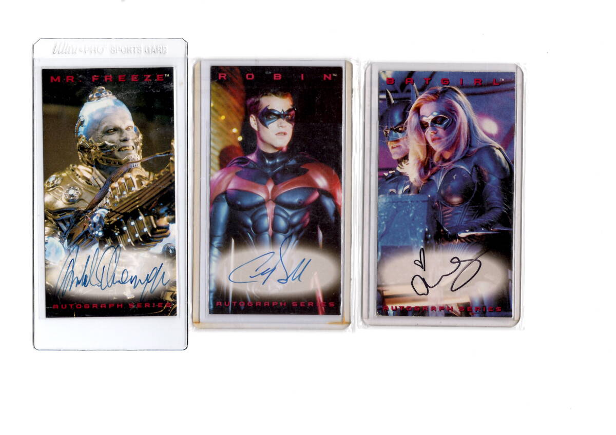 BATMAN＆ROBIN Autographed Trading Card ARNOLD SCHWRZENEGGER CHRIS O'DONNELL ALICIA SILVERSTONE 直筆サインカード3枚セット