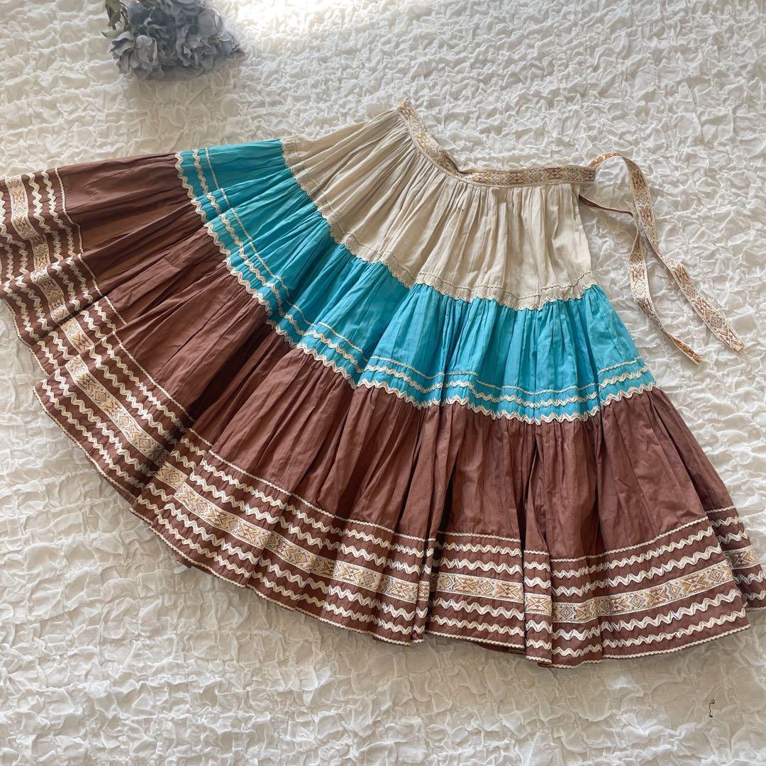 50S～60Sヴィンテージ　メキシカンパティオスカート　ティアード　トリコカラー vintage 