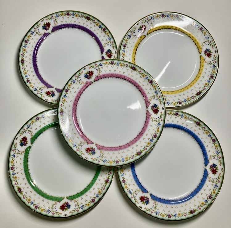 ●Karenpeacock カレンピーコック 花柄 箱付き プレート 5枚 セット 洋皿 16cm 取り皿 ケーキ皿 金 アンティーク レトロ