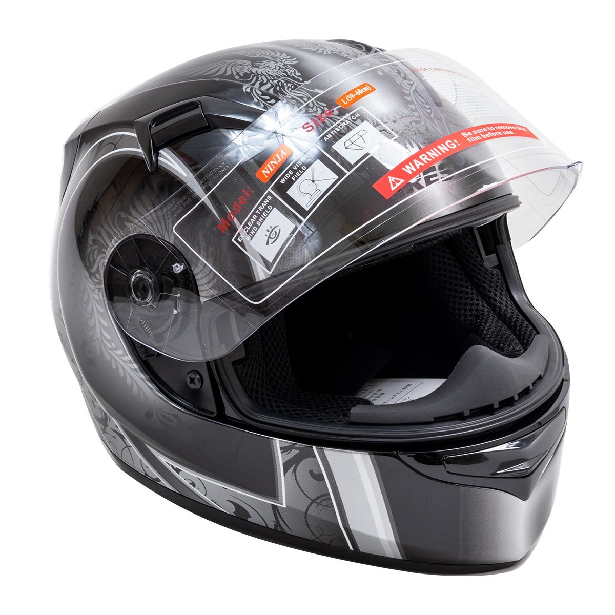 【在庫限り】バイク フルフェイス ヘルメット シルバー 機能性・安全性・利便性を追求！ワンタッチopenインナーバイザー Mサイズのみ