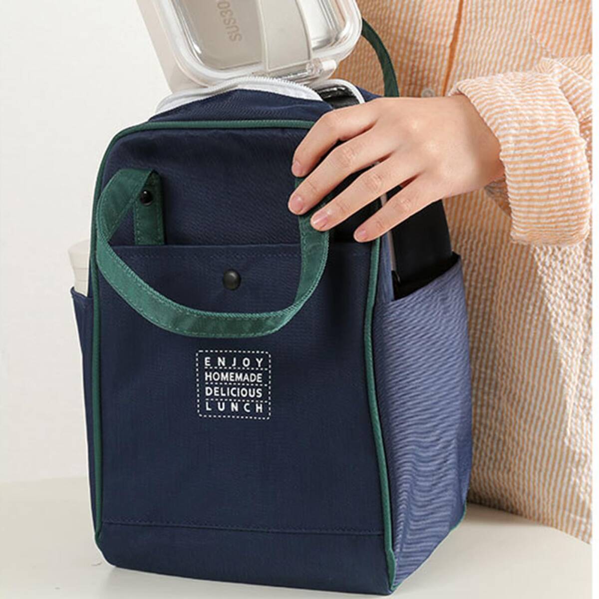 ランチバッグ お弁当袋 保冷バッグ ネイビー 保冷 撥水 お弁当 飲み物 お弁当袋 大きめ 大容量 保温 無地 おしゃれ T1142 