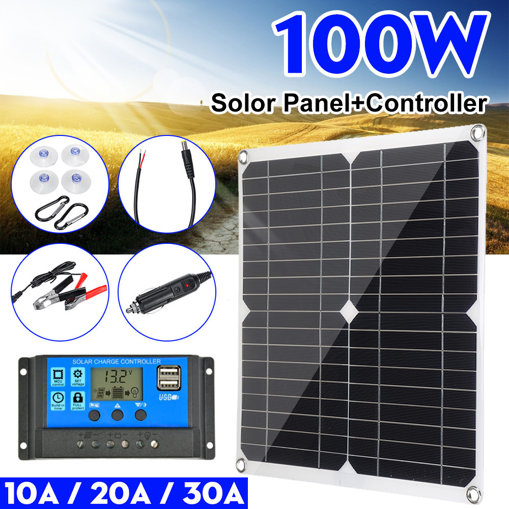 新入荷高品質100Wソーラーパネルデュアル12V 5V USBコントローラ防水 電池 ポリ車ヨットRVバッテリー充電器太陽光with 40A controller 新品