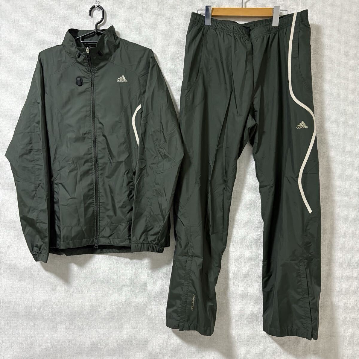 【XL相当】adidas 裏地有　ウインドブレーカー 上下セット アディダス モスグリーン カーキ　スポーツウェア　トレーニングウェア
