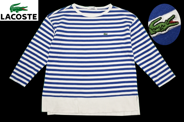 Y-9982★送料無料★LACOSTE ラコステ★日本製 ブルー×ホワイト ボーダー ワニロゴ刺繍 長袖 カットソー ロングスリーブ T-シャツ 36