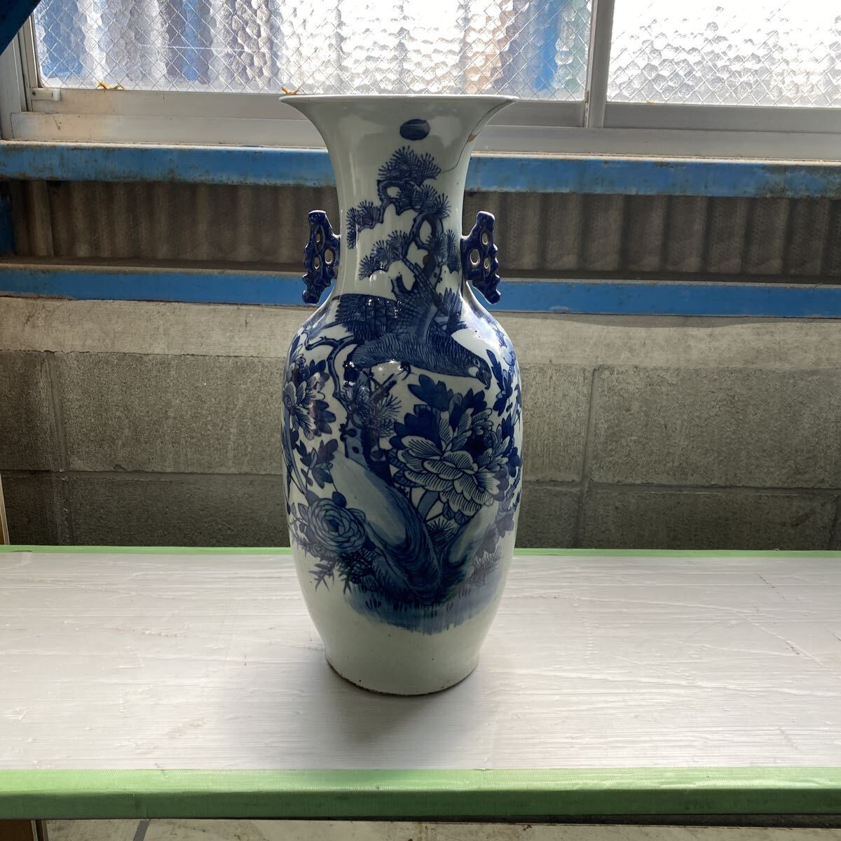 旧家整理品 中国古美術 青花 染付花鳥文花瓶 飾壺 壷 花器 花入 中国古玩 骨董品 古美術品 時代 唐物 高さ57cm 横幅24cm【19】
