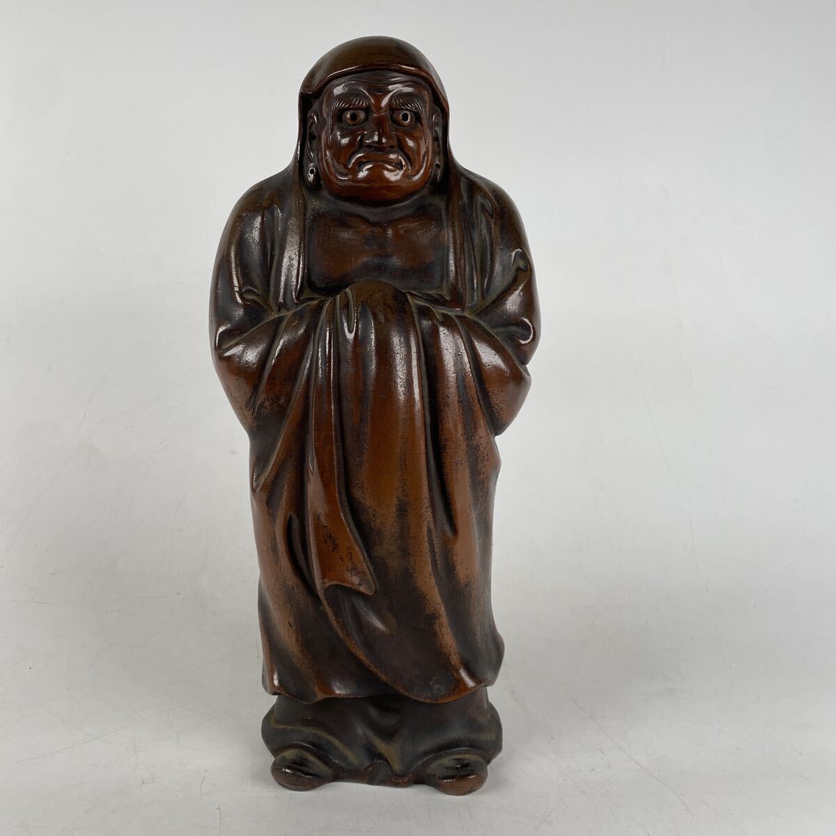 備前焼 達磨大師立像 細密彫刻 仏教美術 寺院 仏閣 仏像 佛像 達磨 骨董品 古美術美術 時代 置物 オブジェ 旧家整理品 高さ31cm【113】