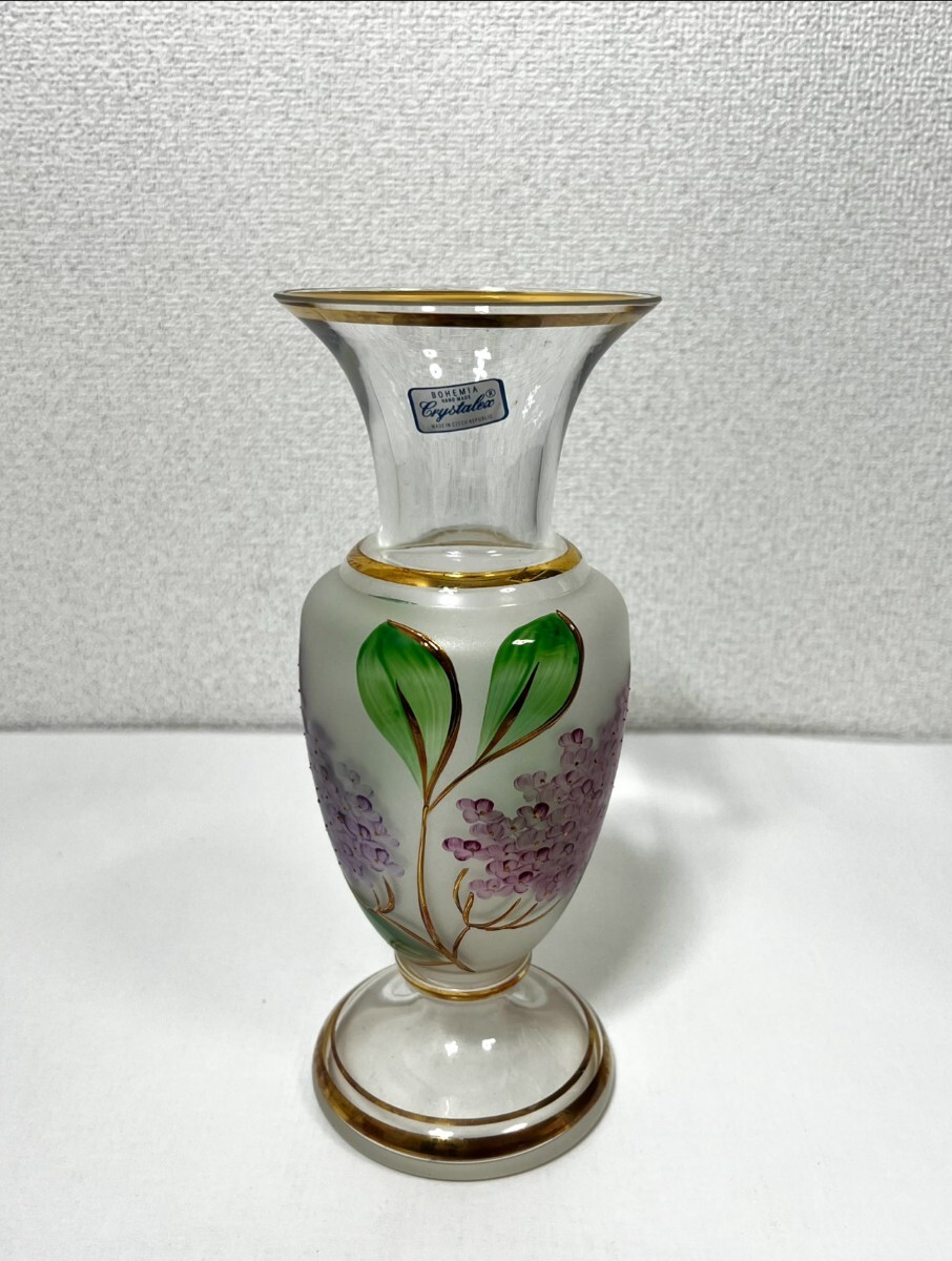 BOHEMIA ボヘミア 手描き ライラック文様 花器 高さ26cm
