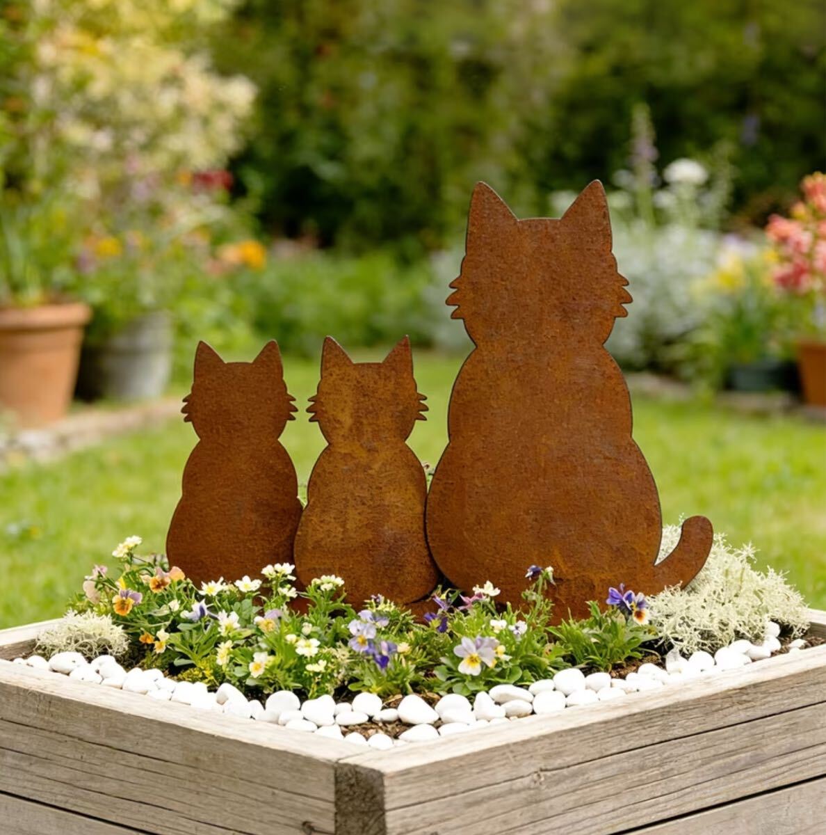 ■新品■ガーデン　オブジェ【アイアンピック】669 ねこ【サビ加工】【3点セット】ネコ　雑貨　オーナメント　ガーデニング　錆　かわいい