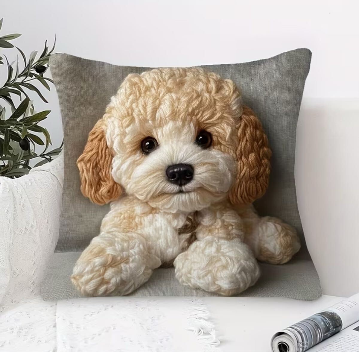 ■新品■クッションカバー■【45㎝×45㎝】【752 トイプードル】平面　正方形　リアル　かわいい　　2D しっかり素材