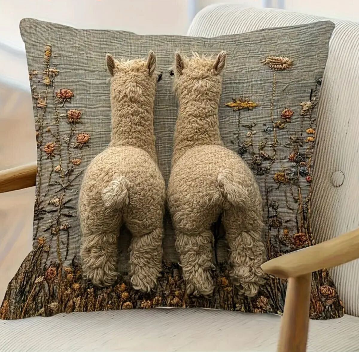 ■新品■クッションカバー■【45㎝×45㎝　】【アルパカ】　正方形　リアル　かわいい　しっかり素材　2D平面