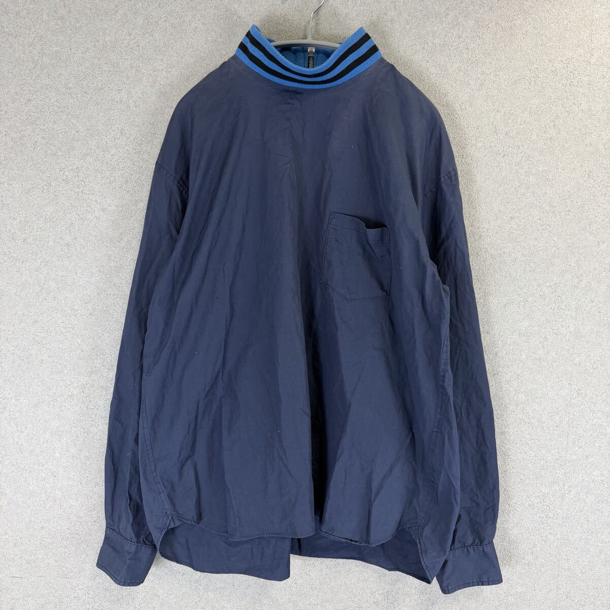 希少 phenomenon 14ss プルオーバー 長袖シャツ リブ ライン バックジップ ネイビー 紺色 フェノメノン size L アーカイブ archive