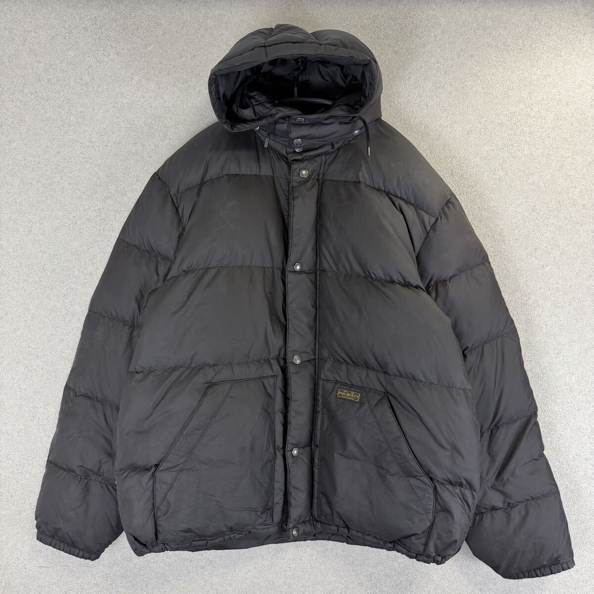 希少 POLO RALPH LAUREN ダウンジャケット ブラック ポロラルフローレン 短丈 ドローコード 2way フード old 90s 00s ブルゾン 肉厚 size L