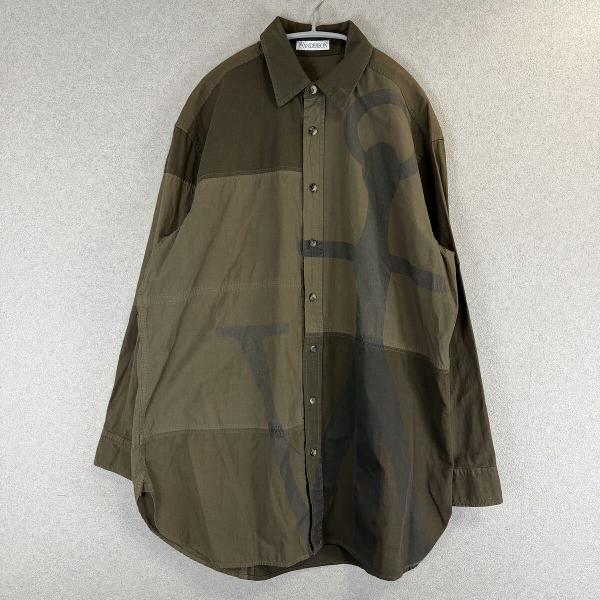 希少 JW ANDERSON OVERSIZED ANCHOR SHIRT j.w. アンダーソン オーバーサイズ アンカー 長袖 シャツ オリーブ カーキ パッチワーク size S