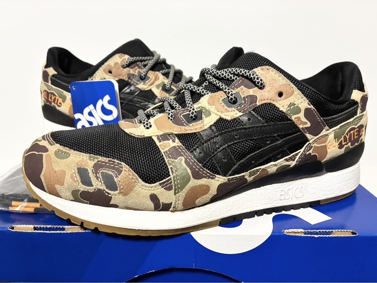 美中古箱付 ATMOS 別注 ASICS GEL LYTE 3 DUCK CAMO アトモス アシックス ゲル ライト ダック カモ 迷彩 カモフラ 25.5cm US7.5 TQ6H2Q