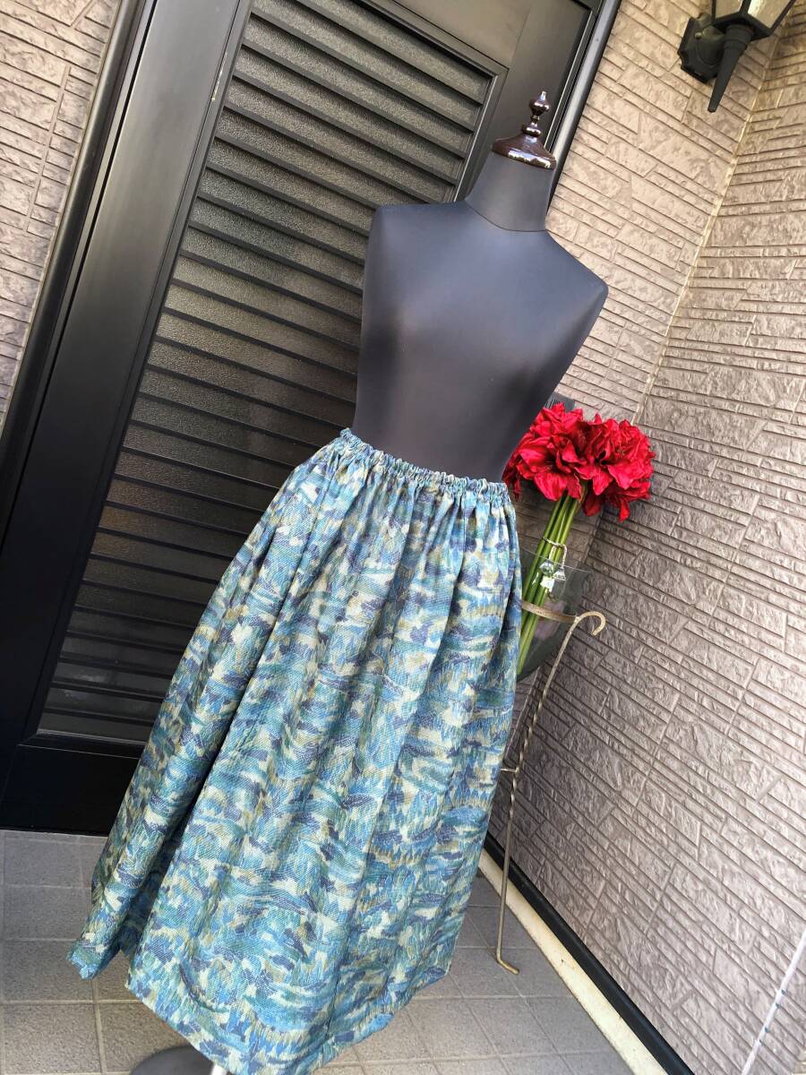 ハンドメイド　着物リメイク・和服リメイク　紬　フレアスカート・ロングスカート　正絹　アンティーク　送料230円