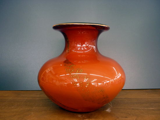 KAMEI GLASS 花瓶 フラワーベース 直径205mm 高さ190mm カメイグラス 朱赤 金彩 花器 札幌 平岸店