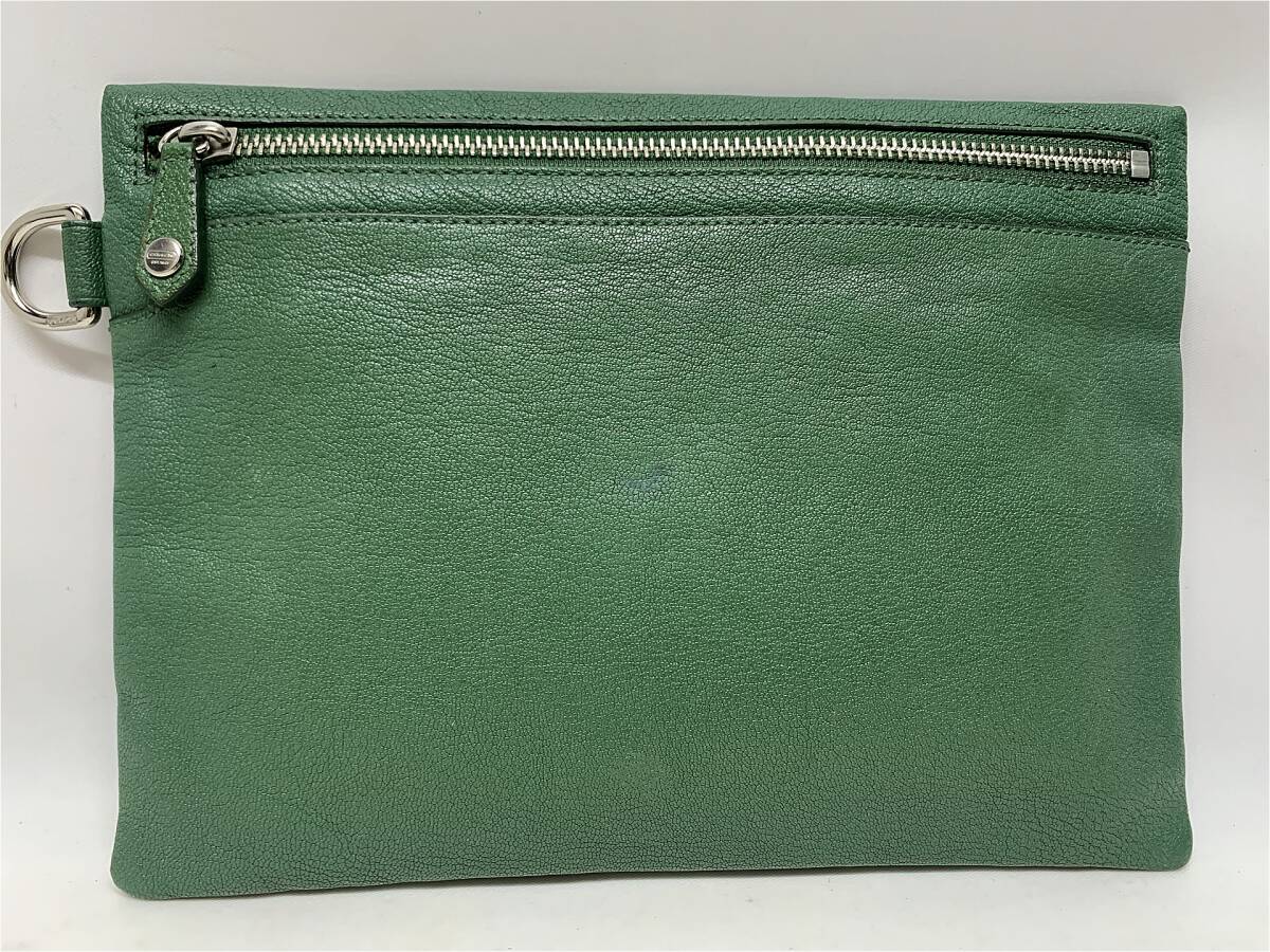 美品 コーチ COACH レザー マルチポーチ マルチケース 小物入れ グリーン系 12時間以内に発送