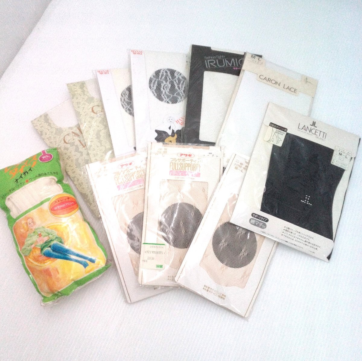 白 網ストッキング他 パンスト 11足まとめ レース ベージュ ホワイト ブラックポイント タイツ 保管品 S～L HANAE MORI LANCETTI 道楽札幌