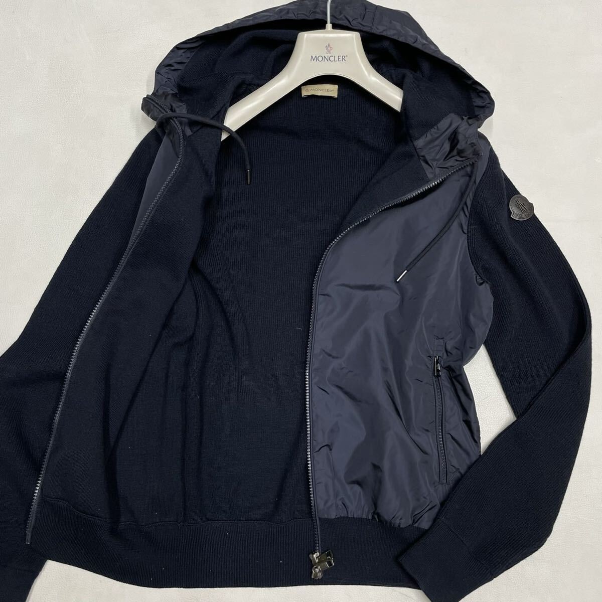 美品 MONCLER モンクレール ハイブリッド ナイロンパーカー ニット ネイビー MAGLIONE TRICOT CARDIGAN