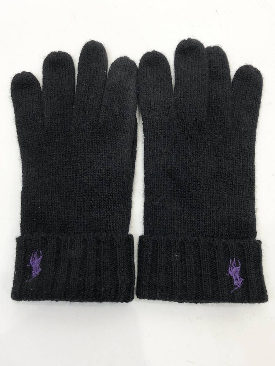 Ralph Lauren ニット 手袋 グローブ ポニー刺 ブラック ラルフローレン■F0127③
