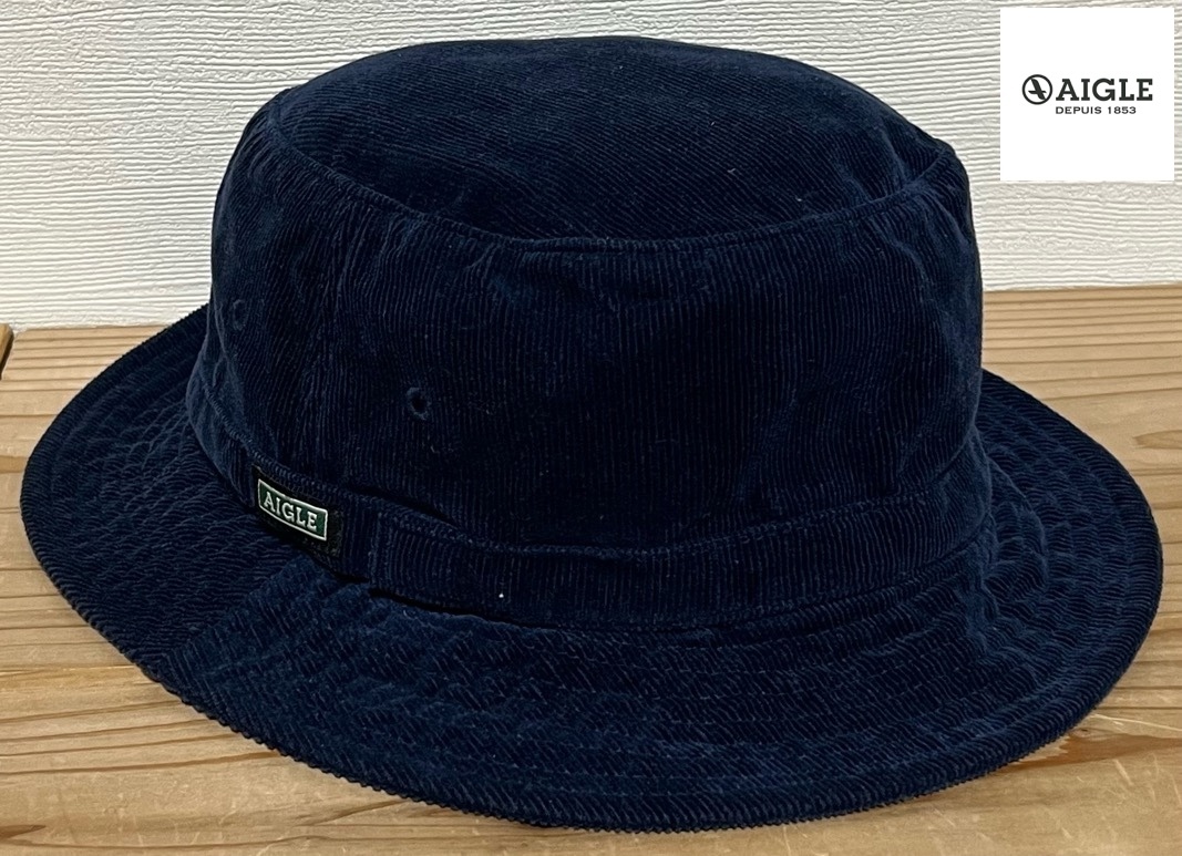 AIGLE コーデュロイ ハット ネイビー M 古着 エーグル 紺 帽子 日本製 国産 made in japan 