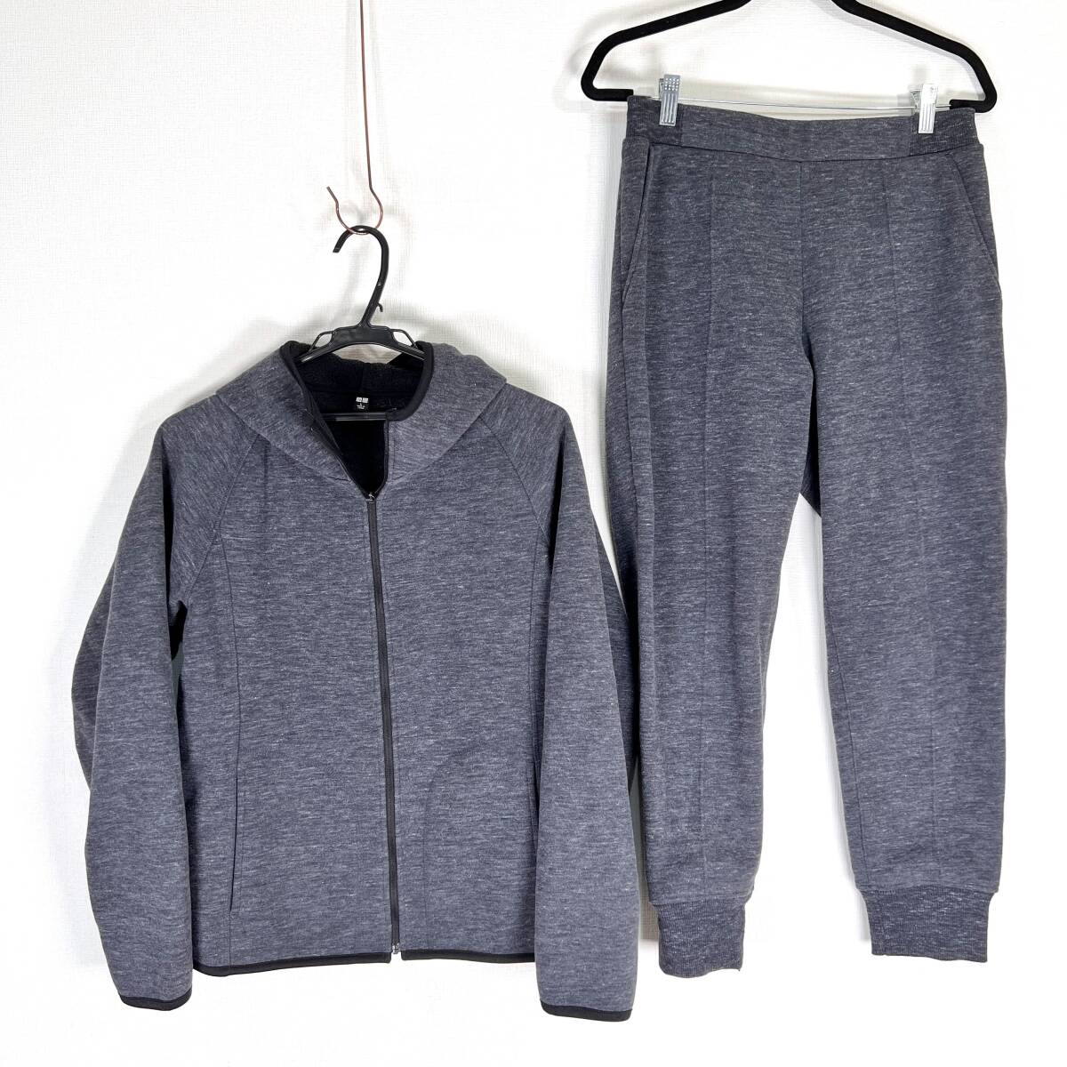 【UNIQLO】ユニクロ ブロックテックフリース 裏起毛 パーカー×パンツ 上下セット 2点セット セットアップ レディース Lサイズ 【c046】