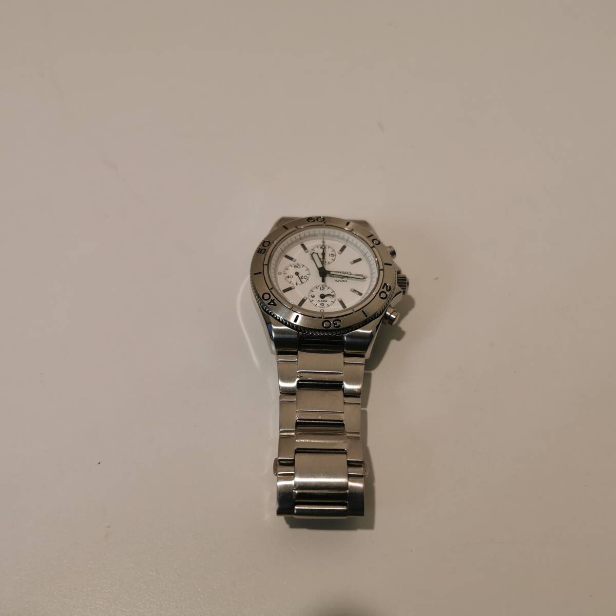 170723S89-0130T5■SEIKO クロノグラフ■セイコー 腕時計 100m QZ 7T62-OEXO 白文字盤 稼働品 美品