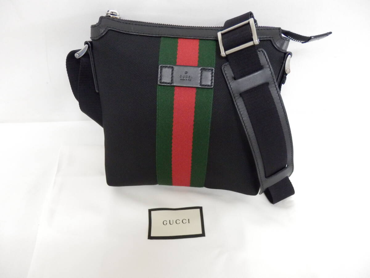 171H105A◆GUCCI グッチ 631195 シェリーライン　ショルダーバッグ ブラック 収納袋付き 中古