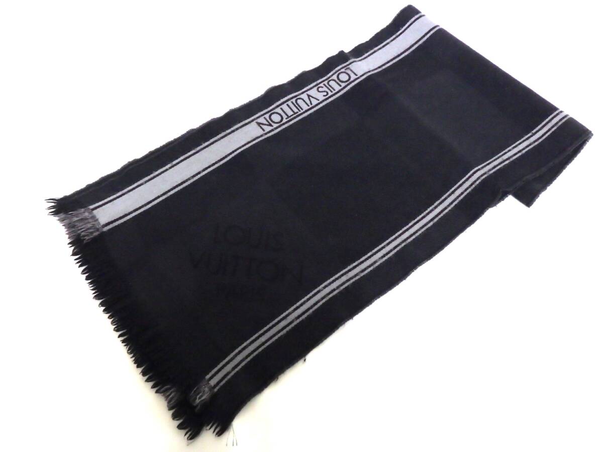 172D276A♪ LOUIS VUITTON ルイ・ヴィトン エシャルプ・メサジェ ダミエ・ジェアン ウール マフラー 中古