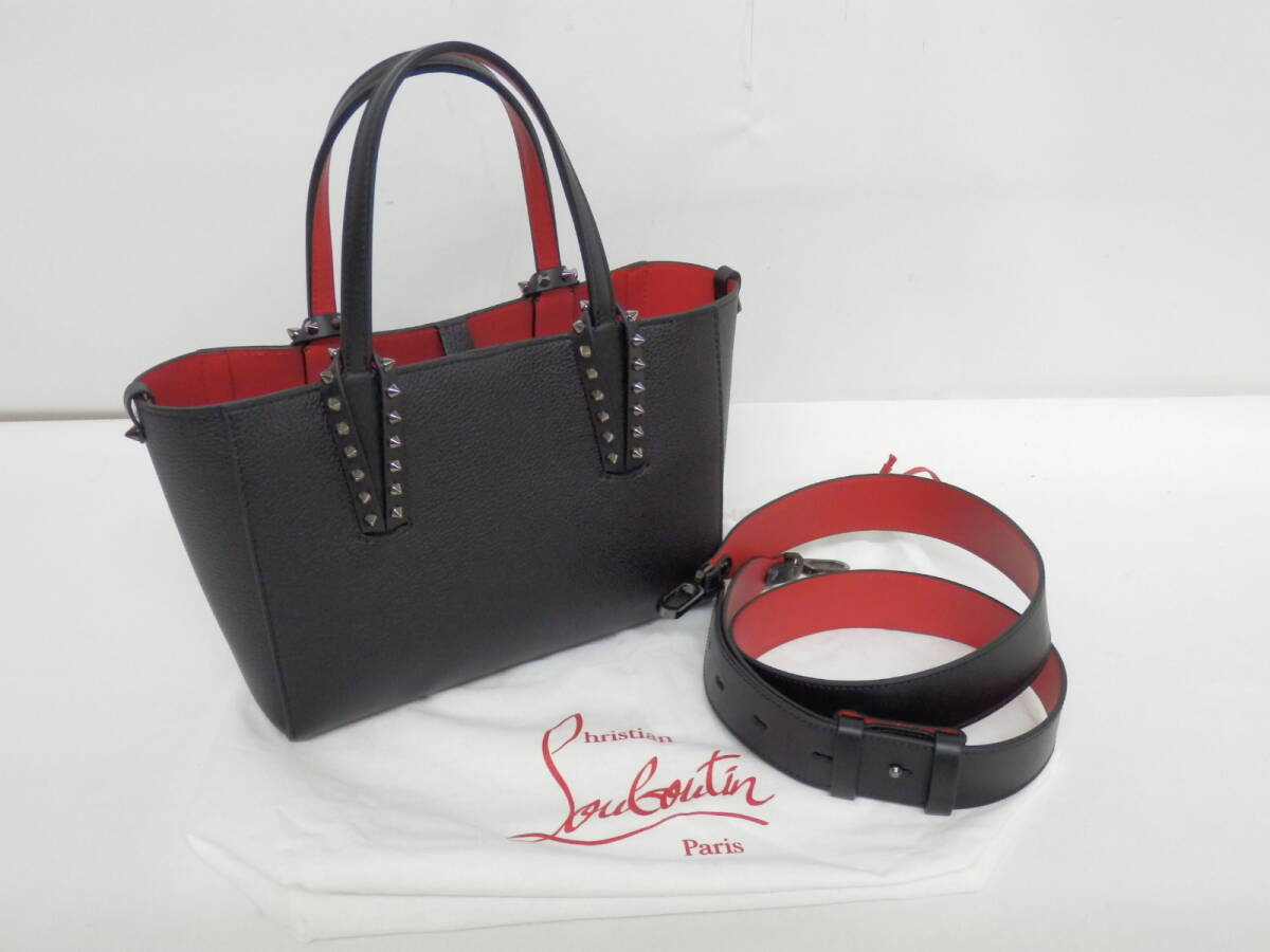 171H110A◆Christian Louboutin クリスチャン ルブタン カバタ ミニ 2wayバッグ カーフレザー 黒 収納袋付き