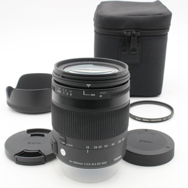 【美品】 SIGMA シグマ 18-200mm f3.5-6.3 DC MACRO OS HSM Contemporary sigma SAマウント フィルター、フード、ポーチ付き 97015