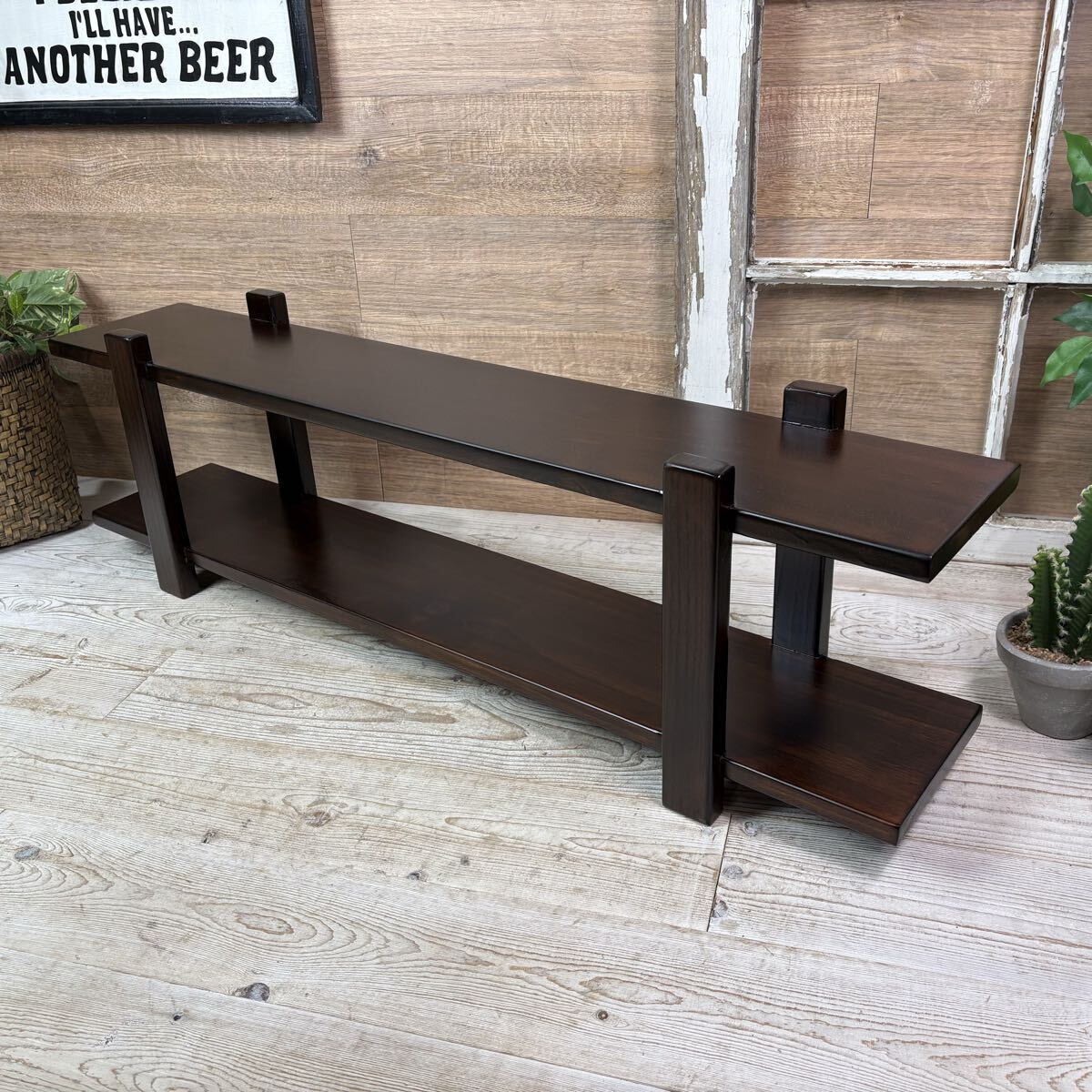 訳あり品②送料無料天然木ラック二段ワイド(100㎝×30㎝)木製シェルフ飾り棚置き台本棚木製収納家具アジアンエスニックナチュラルウッド