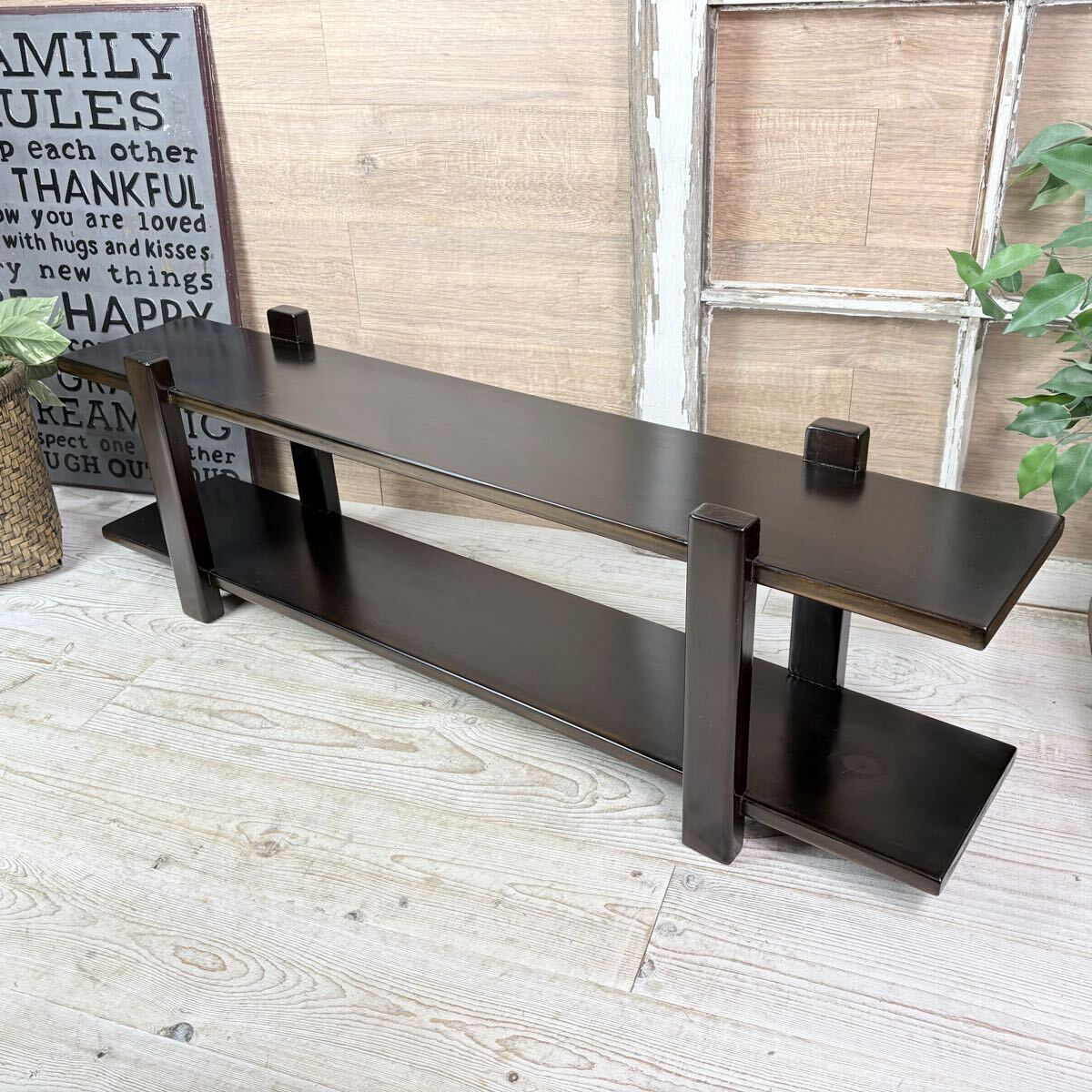 訳あり品①送料無料天然木ラック二段ワイド(100㎝×30㎝)木製シェルフ飾り棚置き台本棚木製収納家具アジアンエスニックナチュラルウッド