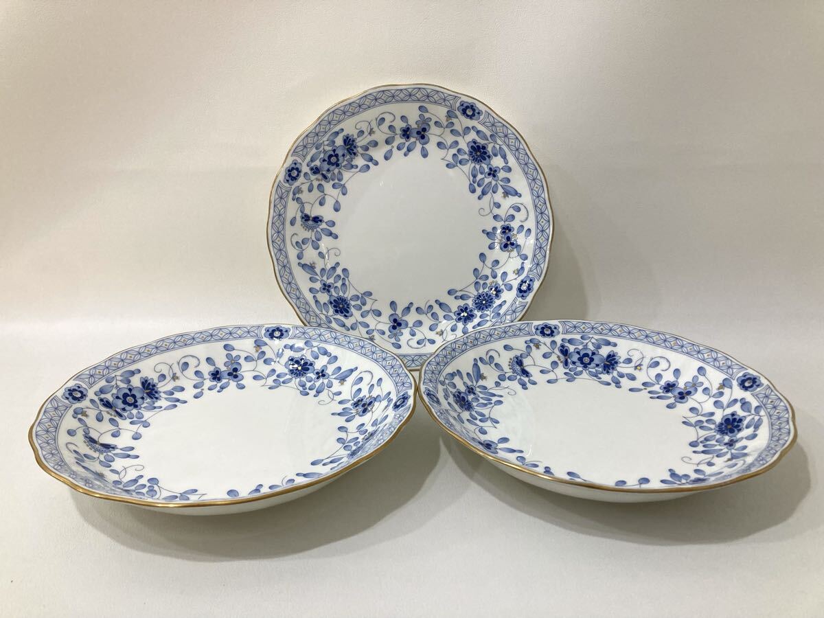 R6A755◆ ナルミ NARUMI ミラノ クープスープ皿 ボーンチャイナ 金彩 花柄 洋食器 3枚セット