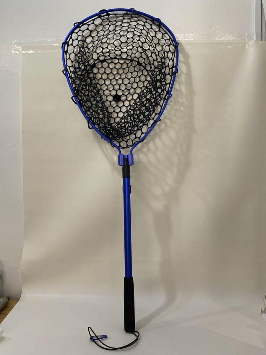 D6A040◆ ラバーランディングネット ブルー 折り畳み式 フィッシング 漁網 タモ